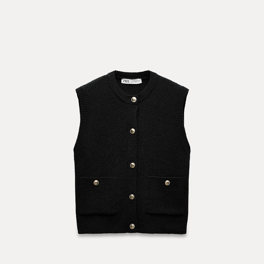Zara Smooth Knit Vest with Gold Buttons Small